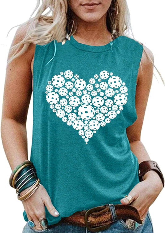 Pickleball Tank Tops for Women Pickleball Heartbeat Graphic Shirt for Pickleball Lover Gift Tee