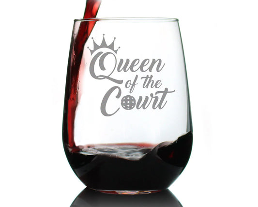 Queen of the Court - Stemless Wine Glass - Funny Pickleball Themed Gifts and Décor - Gift for Pickleball Enthusiasts - Large 17 Oz Glass