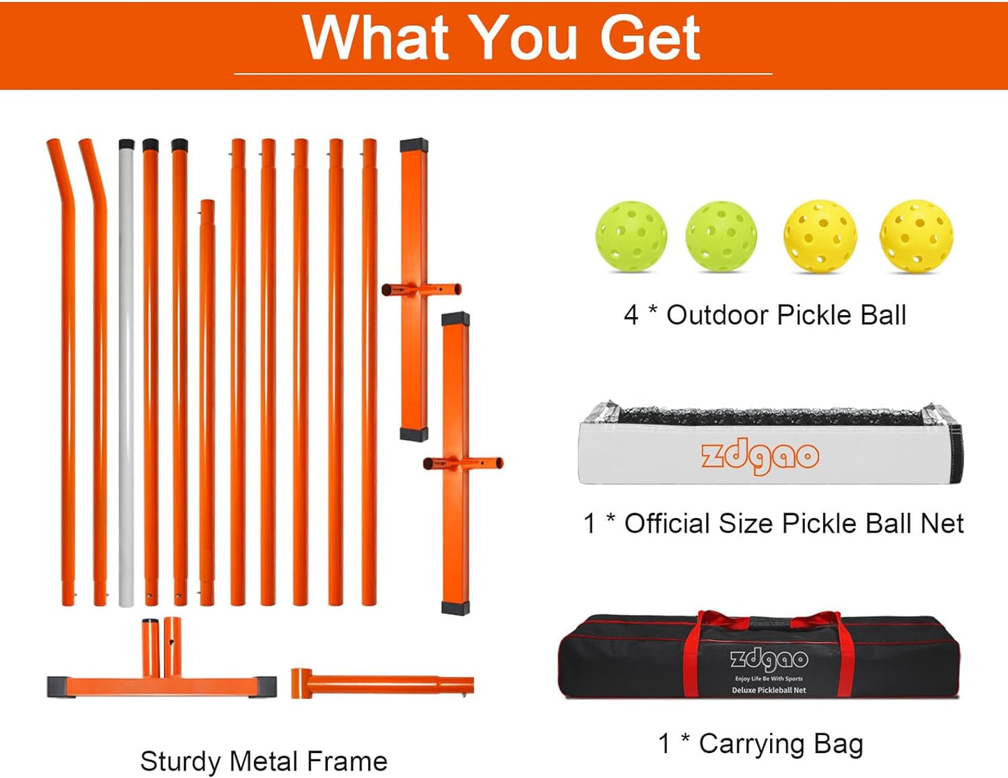 Pickleball Net for Driveway with 22FT Regulation Size Pickleball Net, 4 Outdoor Pickleballs and Carry Bag, Weather Resistance Strong Steel Frame