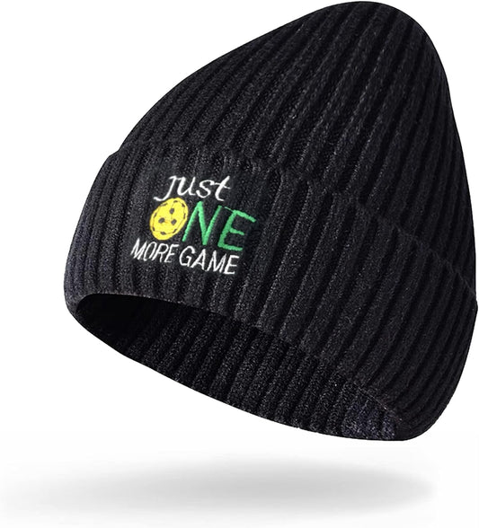 Pickleball Beanie Hat, Just One More Game Embroidered Knit Winter Cap for Men Women