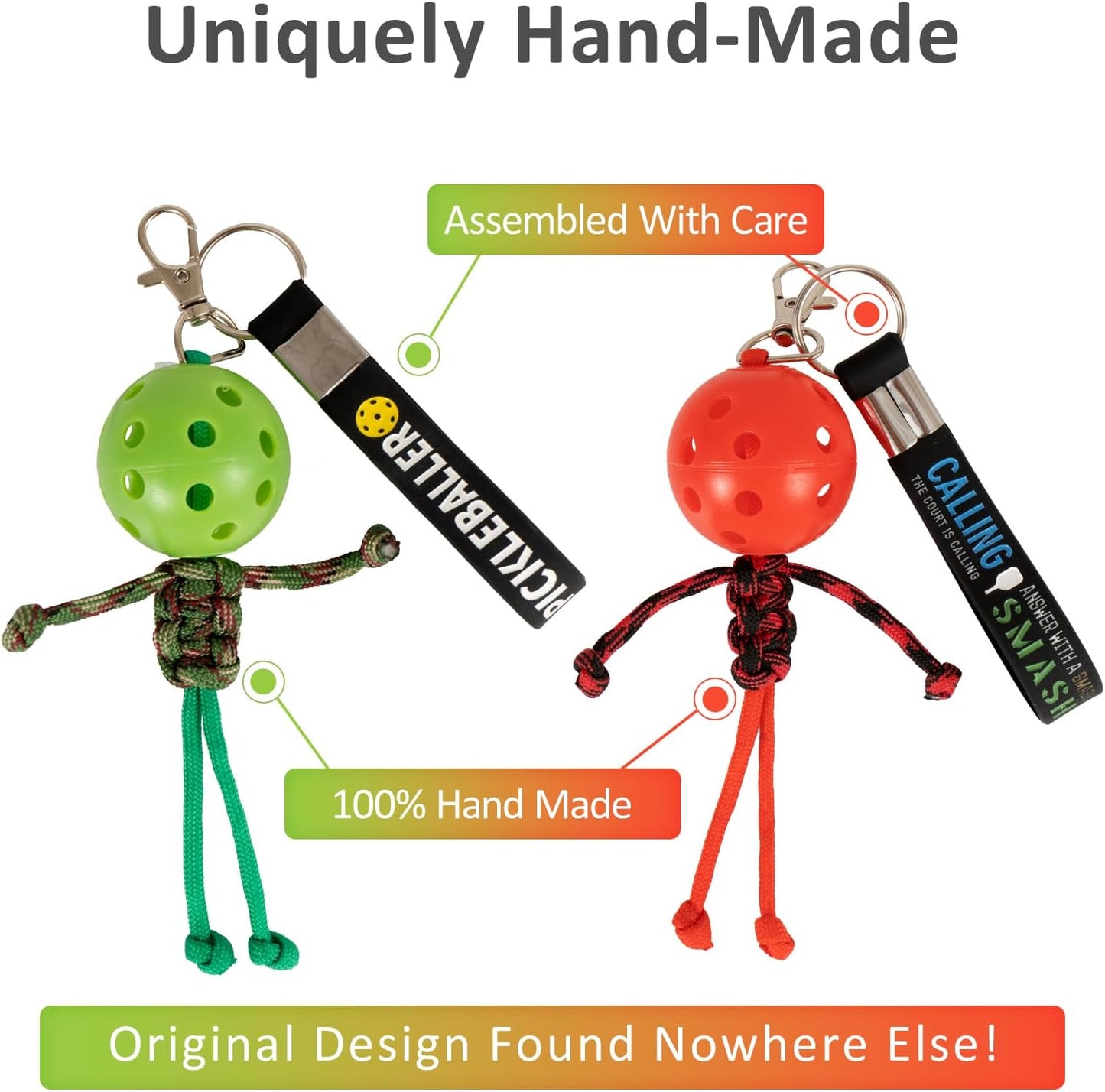 6Pcs Pickleball Handmade Keychains, Inspirational Gifts for Pickleball Lovers Women & Men, Cute Pickleball Ornament Accessories for Sports Bags, Unique Design in 6 Colors