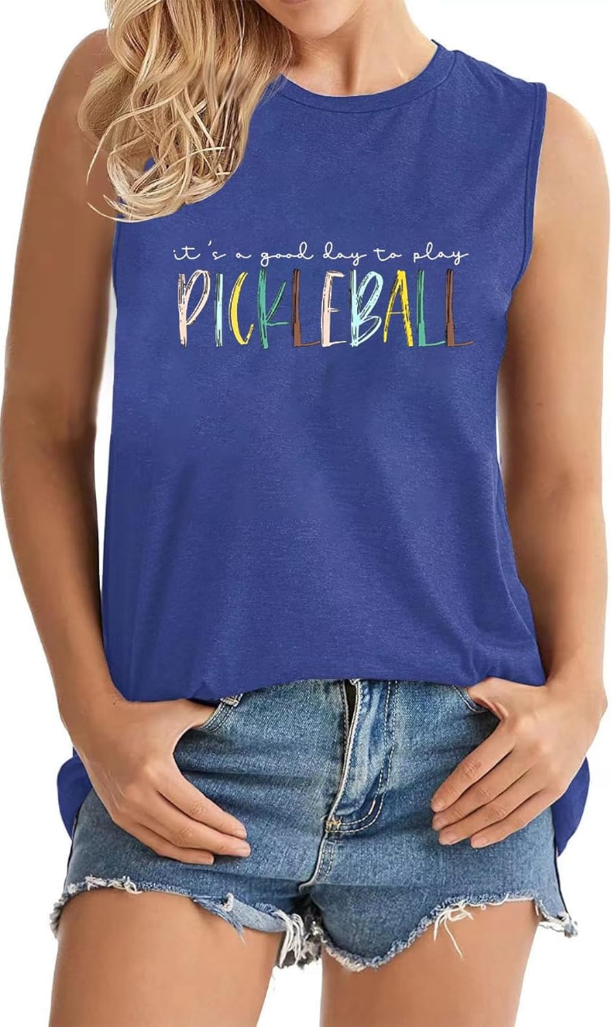 Women It’S a Good Day to Play Pickleball Tank Tops Cute Pickleball Lover Gift Shirt Summer Casual Sport Sleeveless Top