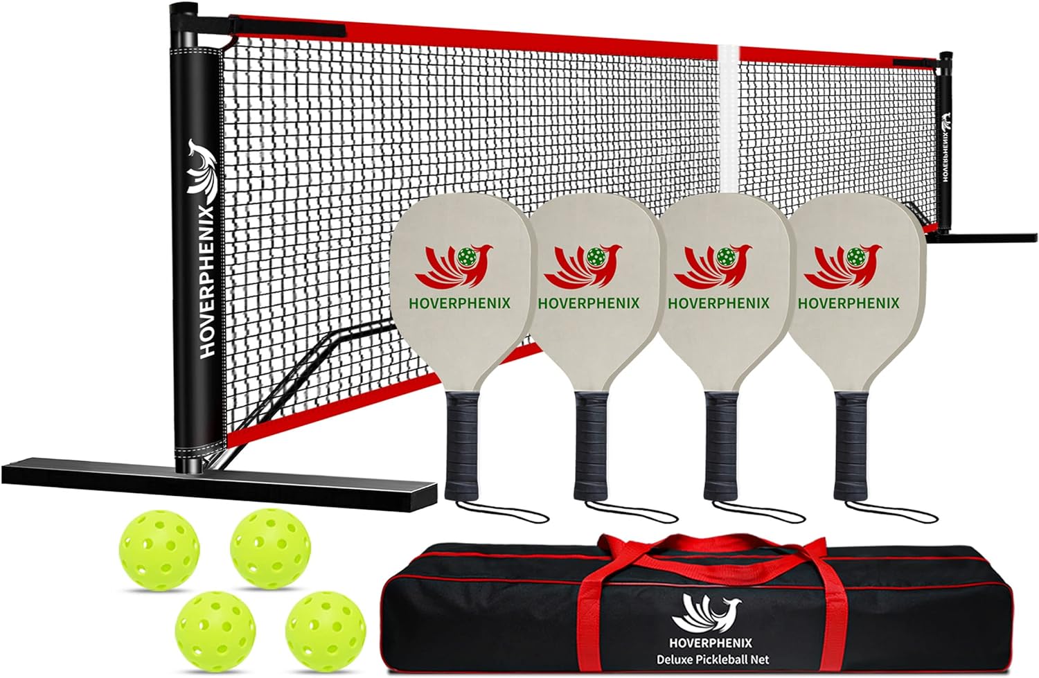 Pickleball Set with Net for Driveway Portable Regulation Size Pickleball Net System with Paddle Set of 4, Outdoor Pickleballs, Carry Bag, Weather Resistant Metal Frame