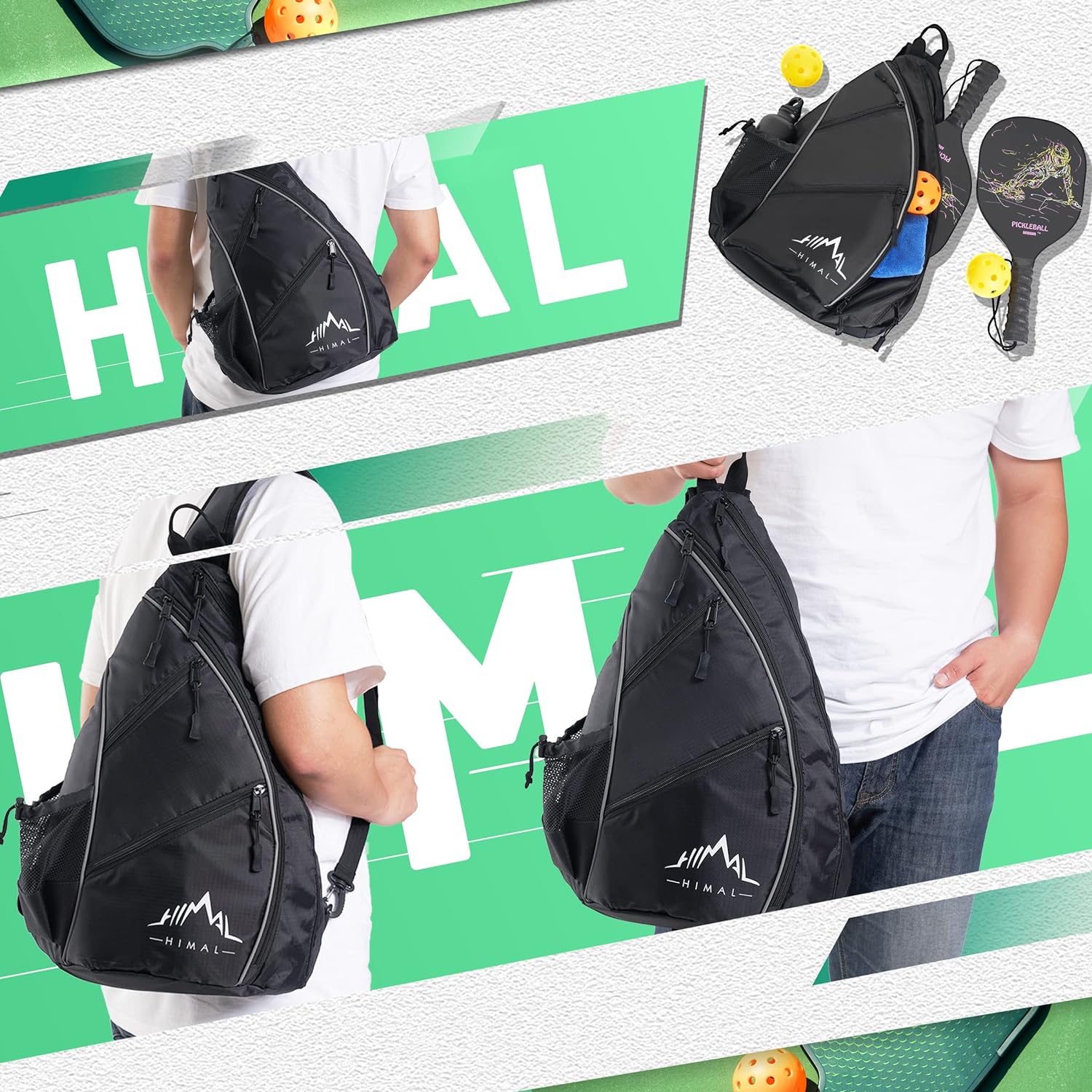 Pickleball Bag-Adjustable Pickleball,Tennis,Racketball Sling Bag-Pickleball Backpack with Water Bottle Holder for Men