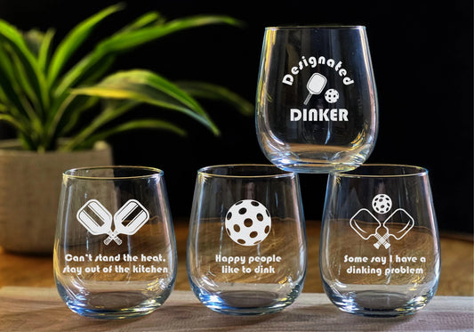 Pickleball Gift - Pickleball Wine Glasses - Designated Dinker, Stay Out of the Kitchen, Who Cares If I Have a Dinking Problem