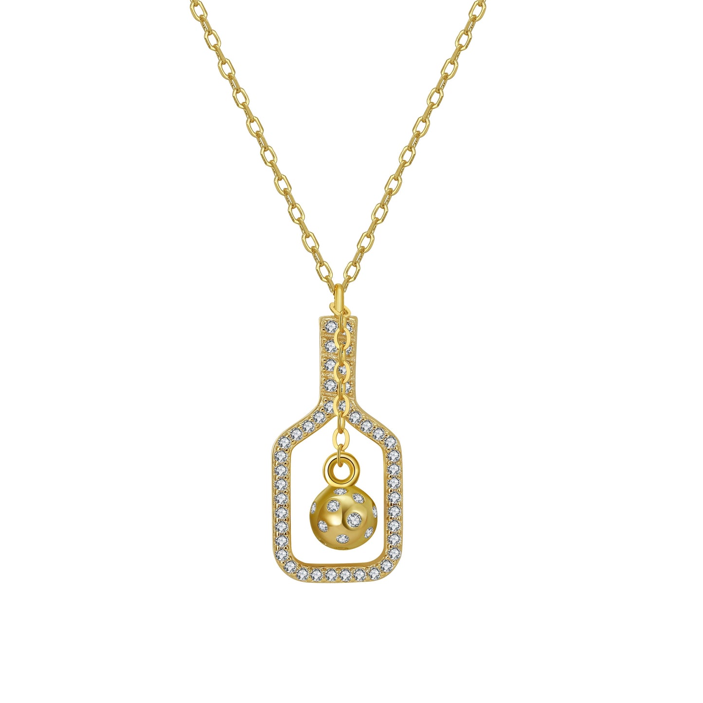 Gold Pickleball Paddle and Ball Pendant with Crystals | Best Pickleball Gifts | Perfect Gift for Women