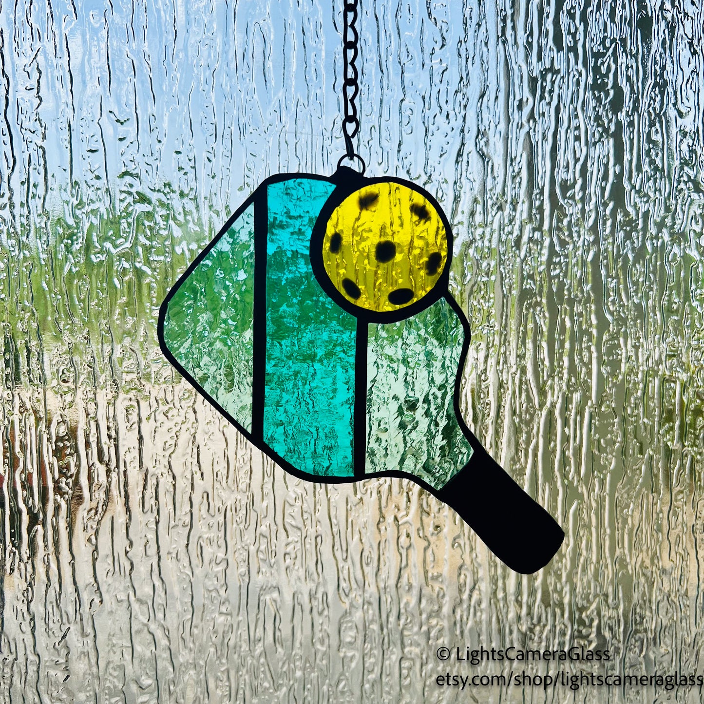 Stained Glass Pickleball Suncatcher-Stained Glass Pickleball Window Hanging-Pickleball Car Charm-Pickleball Ornament-Gift for Her-Pickleball