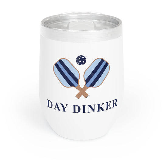 Day Dinker 12Oz Insulated Wine, Cocktail Tumbler, Country Club, Pickle Ball Enthusiast, Not a Decal, Art Printed on Cup. Pickleball Present